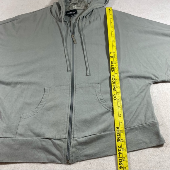 MetroStyle Zip Hoodie Sweatshirt 3/4 Wide Sleeves Large Gray Hoodie Poc… - Picture 9 of 10